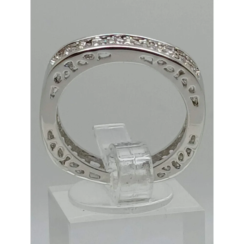 Unique Vintage White Gold GP Round Cut Sim Diamond CZ Stack Wedding Ring‎ Size 8